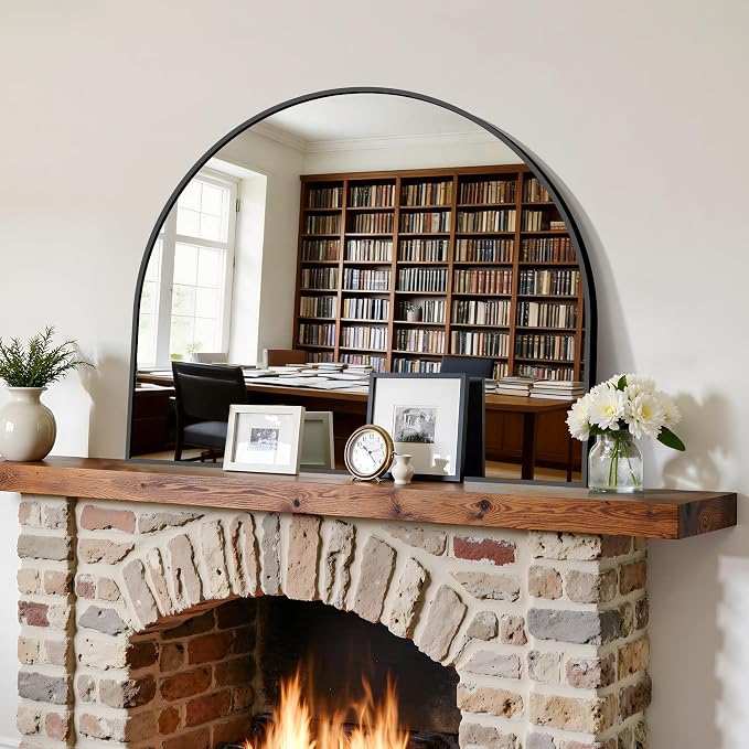 CIRCUMI Arched Wall Mirror 36"x30", Black Metal Frame with Tempered Glass, Large Decorative Mirror for Entryway Table, Mantel, Living Room, Over Sink, Shatterproof & Crystal Clear Black Arched Mirror by CIRCUMIMirror