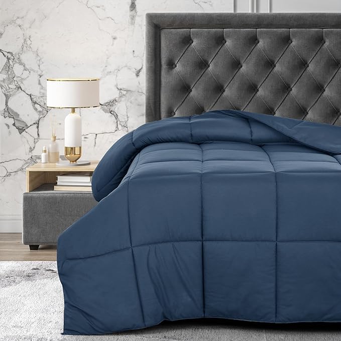 LUX Décor King Comforter – 102x90 Ultra-Soft Down Alternative Duvet Insert with Corner Tabs & Box Stitching, Hotel Quality Plush Microfiber Bedding, Oeko-TEX Certified - Navy Blue