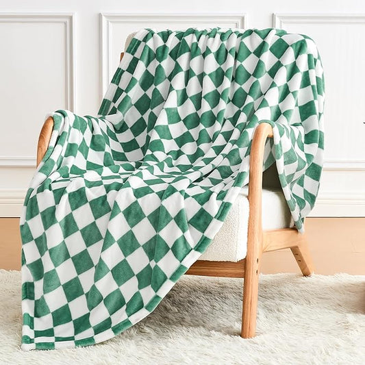 Edenleaf Green Checkered Blanket, Ultra Soft Cozy Flannel - Checkered Grid Print Throws for Bed Sofa Couch, Luxury Throw Blanket for All Seasons, 50x60 Inch, Jade Green