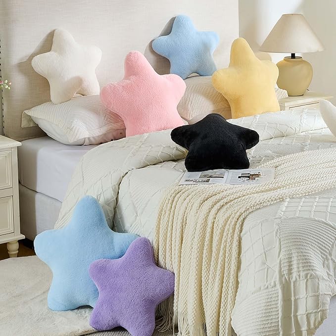 CANGHI Star Pillow 15.7" Purple Star Shaped Decorative Throw Pillow for Couch Bed Aesthetic Plush Floor Seating Cushions with Soft Faux Rabbit Fur for Sofa Bedroom Living Room