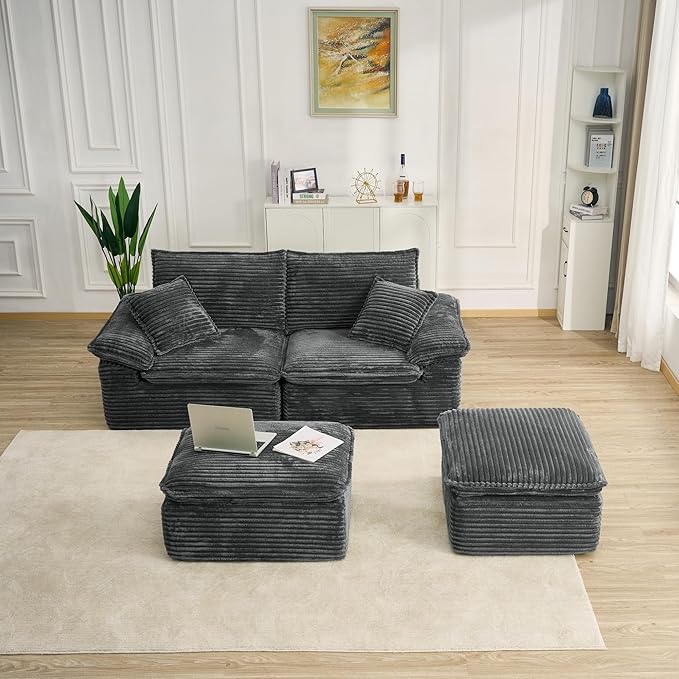 Comfy Boneless Cloud Sofa Chaise Oversized Fluffy Corduroy Upholstered Chaise Lounge for Living Room Bedroom, Modular Compressed Foam Cloud Daybed, Single Seat Sofa