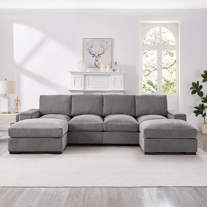 122" Oversized Modular Sectional Sofa Cloud Couch with 2 Ottomans, Comfy Corduroy Upholstered Deep Seat Large U Shaped Lounge Sofa&Couches with Hidden Arm Storage Box