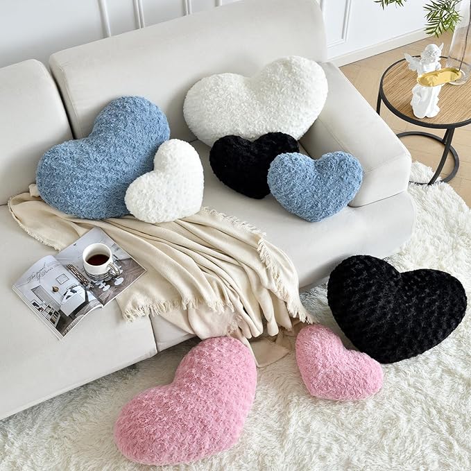 Heart Pillow, Soft Heart Shaped Pillow with Room Decorative Throw Pillows for Bed Couch Chair Sofa, Heart Shaped Cute Throw Pillow Cushion for Bedroom Living Room (Grey Pink, Mini 12.9" x 9.8")