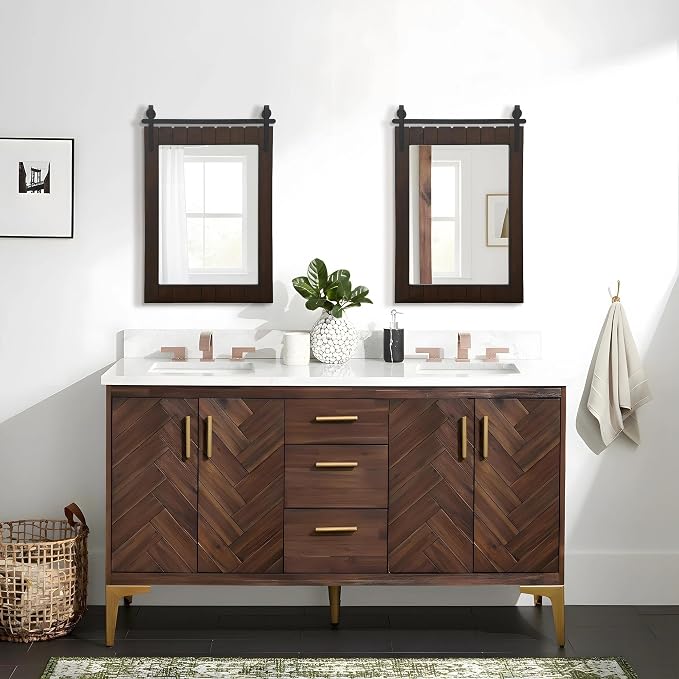 Besdomus Rustic Bathroom Farmhouse Mirror: 24"x36" Brown Western Barn Door Solid Cedar Wood Frame Vanity Mirror - Wall Mounted for Bathroom/Hallway/Living Room - Rustic Decor for Fashion-Conscious - Image 4