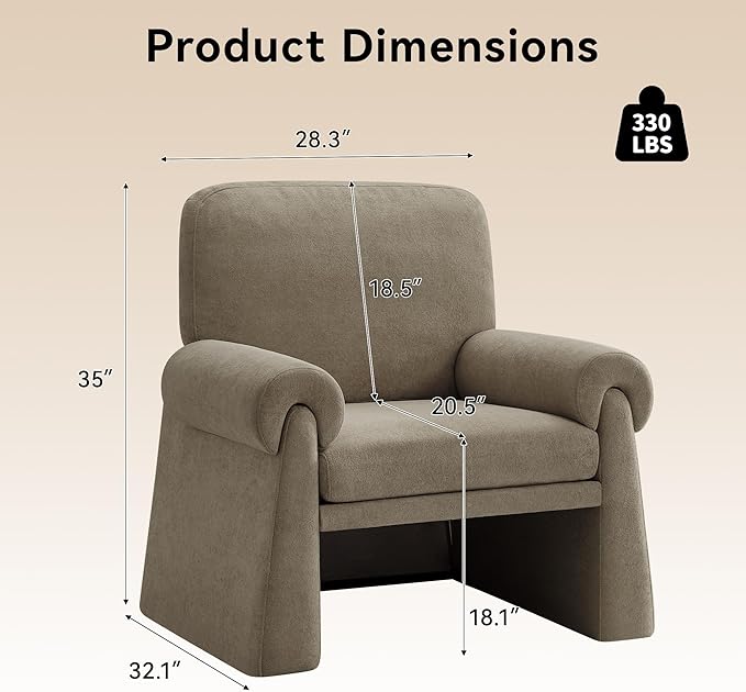 Oversized Accent Chair, Comfy Living Room Chairs, Single Sofa Chair with Thick Cushion and Armrests, Upholstered Arm Chair for Living Room, Modern Armchair, Reading Chair for Bedroom, Grey