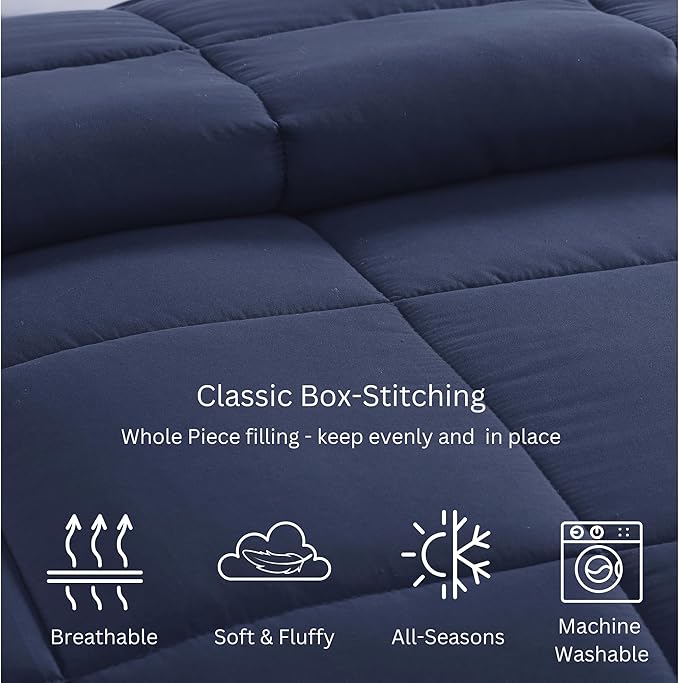 Casa Platino Bed Comforter Duvet Insert Twin Size with 8 Durable Tabs - Super Soft, Comfy & Cozy - All Season Twin Size Down Alternative Bedding Comforters - Box Stitched - 66"x88", Navy Blue
