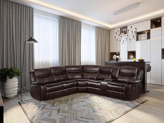 Lexicon Bay 3-Piece Manual Reclining Sectional Sofa, Dark Brown