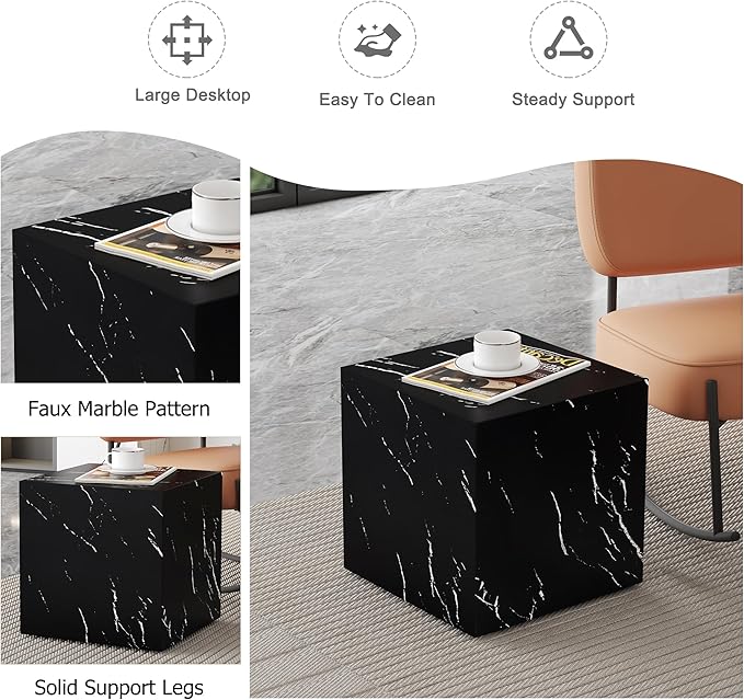 Cube End Table Wood Grain, Modern Side Table for Living Room, MDF Wooden Nightstand Sofa Table for Home, No Assembly