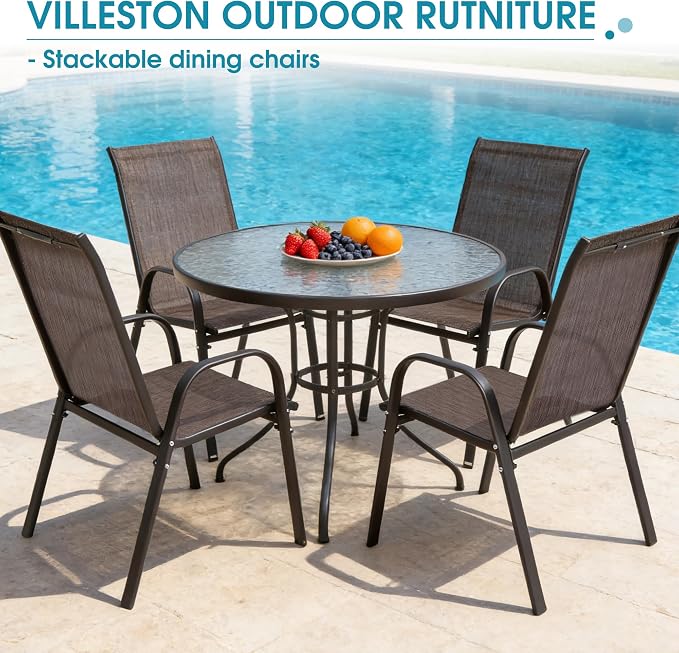 Wider Outdoor Stackable Chairs Set of 4, Stacking Patio Chairs with Textilene Fabric, Outside Furniture for Garden Backyard Balconie Poolside Deck, Brown - Image 8
