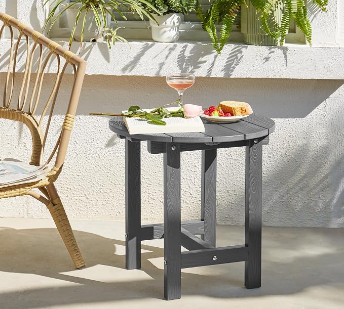 Y&M Outdoor Side Table, Waterproof Four-Legged Round Entryway End Table, Single-Tier HDPE Modern Small Coffee Nightstand for Bedroom, Living Room, Patio, Indoor or Outdoor Use, Dark Gray - Image 6
