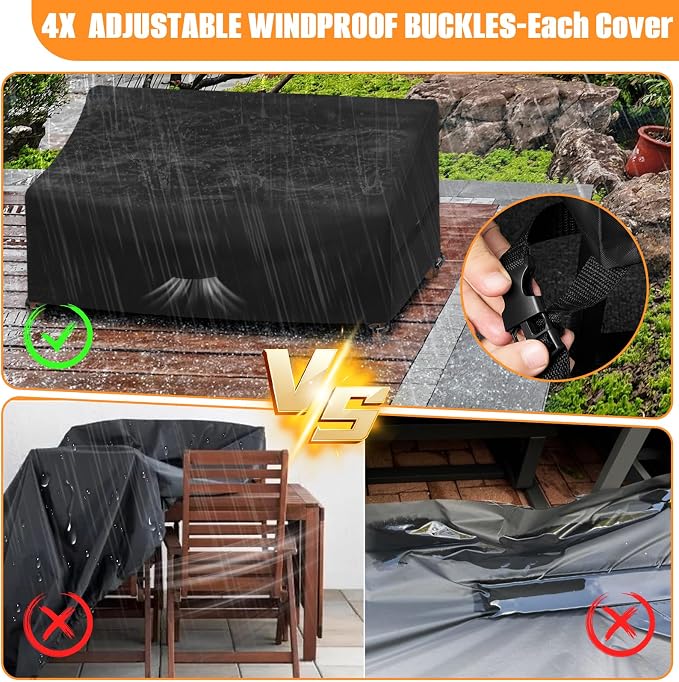 Kovshuiwe Patio Furniture Covers,4-Piece Outdoor Veranda Patio Garden Furniture Covers Set Waterproof - Upgraded 420D Heavy Duty Oxford Fabric Rattan Furniture Cover for Chair Sofa(Black) - Image 7