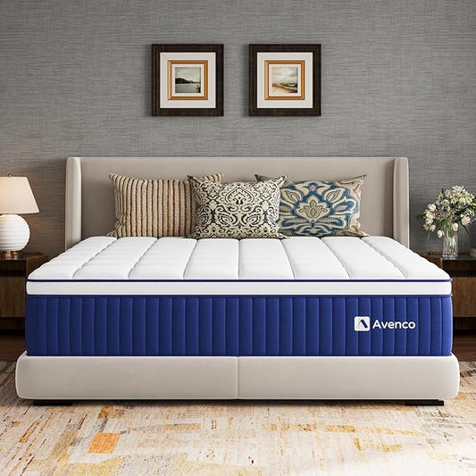 Avenco 14 Inch King Mattress, King Size Hybrid Mattress with Cooling Memory Foam and Smarts Coil Spring, Spinal Alignment & Contour Support, CertiPUR-US Certified, Mattresses in a Box