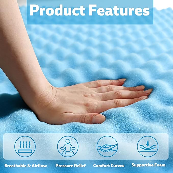 72 * 24 * 1.2inch Egg Crate Foam Pad Cuttable Egg Carton Foam Padding for Support, Air Circulation, Pressure Relief Weight Distribution,Blue