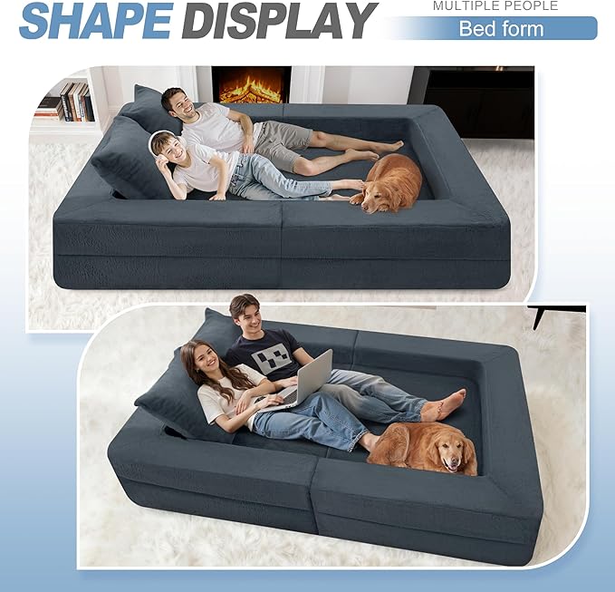 Futon Sofa Bed with Pillow, 3-in-1 Sleeper Sofa Bed with Removable Cover, Convertible Floor Sofa Bed, No Assembly Boneless Couch for Living Room, Bedroom
