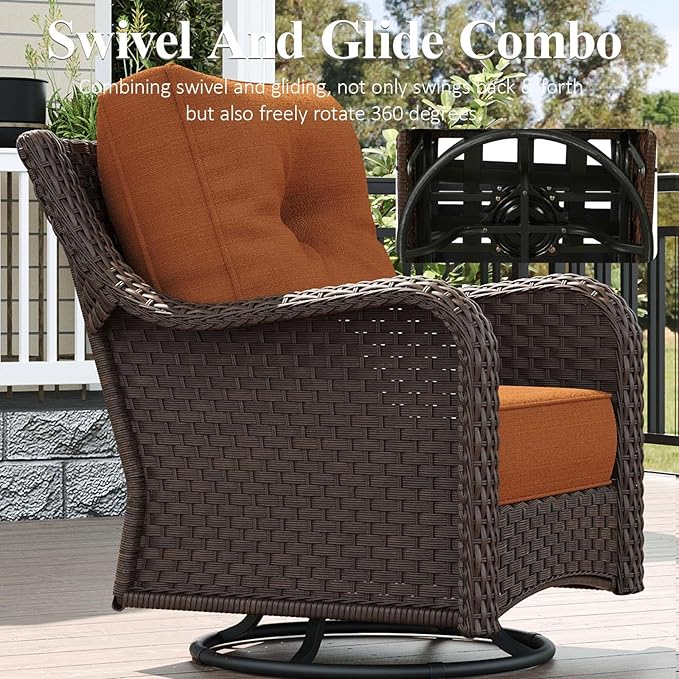 LayinSun 9 Piece Wicker Outdoor Furniture Set with 6-inch Comfy Cushions, High Back Patio Furniture Set with Swivel Rocking Chairs and Side Table