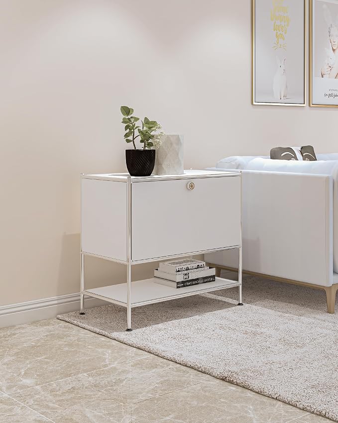 Metal Sidetable with Flap Door, 27.5" Height - DIY Modern Furnishing for Home, Office, Foyer, Bedroom - Night Stand, Book Shelf, Bookshelf, Cube Storage Organizer, Bedside Table (White) - Image 7