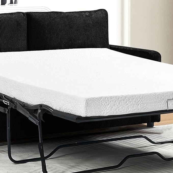 Reversible Sleeper Sofa Bed with Comfortable Memory Foam Mattress, Convertible Corduroy Full Size Pull Out Couch for Living Room, Space Saving Furniture, 70" Wide, Rectangular Arms, Black