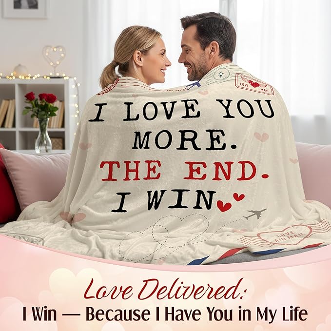 WRAPIX Anniversary Couple Gifts for Men Women - I Love You More Soft Fleece Throw Blanket 50x60 in - Mothers Day Birthday Wedding Gifts for Wife Her Girlfriend, Romantic Gift for Him Boyfriend Husband