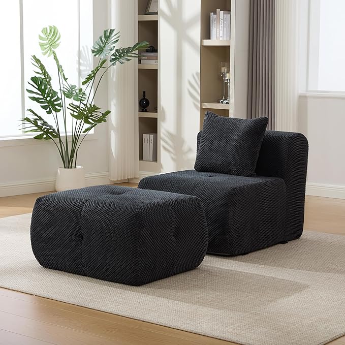 135" U-Shaped Compressed Sectional Cloud Sofa, Flannel Upholstered Modular Tufted Sofa with 6 Pieces, Symmetrical Boneless Foam Modular Cloud Couches for Living Room