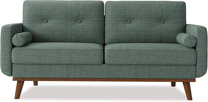 Garvee 65 in Mid Century Modern Loveseat Sofa for Small Spaces, 2 Seater Linen Upholstered Couch with Button Tufted Design & Wood Legs, Small Couch for Living Room, Bedroom, Office, Apartment, Green