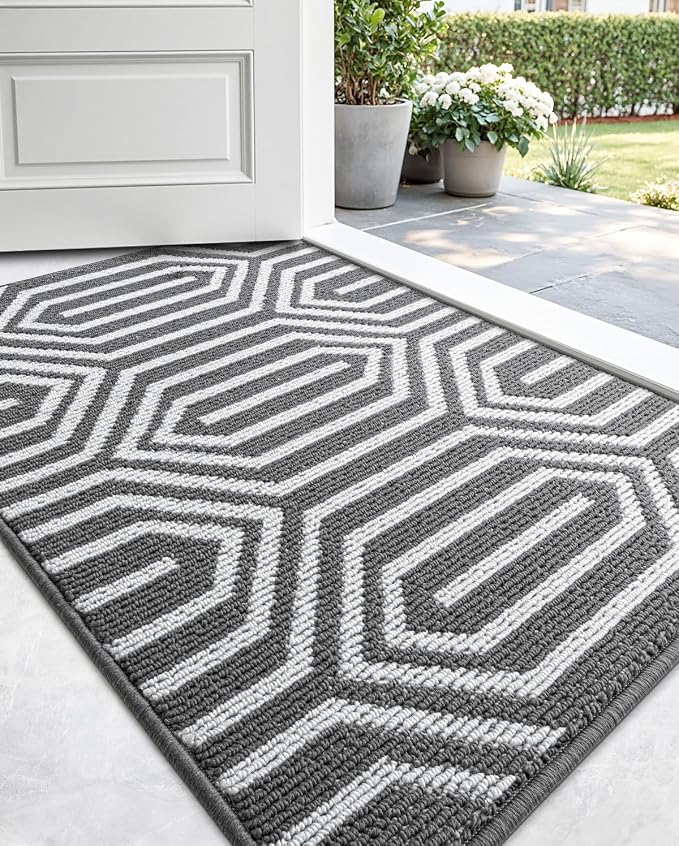 DEXI Front Door Mats for Entryway, 2x3 Non Slip Washable Low-Profile Entry Doormat, Absorbent Resist Dirt Inside Floor Entrance Mat, Patio, Grey - Image 8