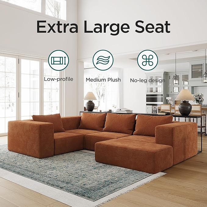 Acanva Oversized Modular Sectional Sofa with Removable Washable Slipcovers, Modern Low Profile Deep Seat Couch for Living Room, Chenille-Royal Blue, Armrest/Ottoman