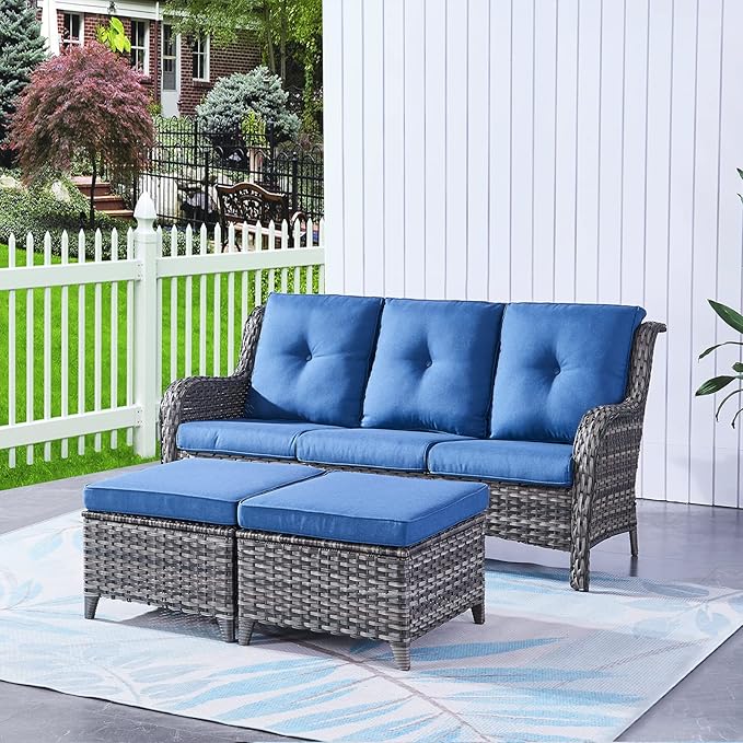 HUMMUH Outdoor Furniture Patio Furniture Set 6 Pieces Wicker Outdoor Sectional Sofa with Swivel Rocking Chairs,Patio Ottomans,Side Table