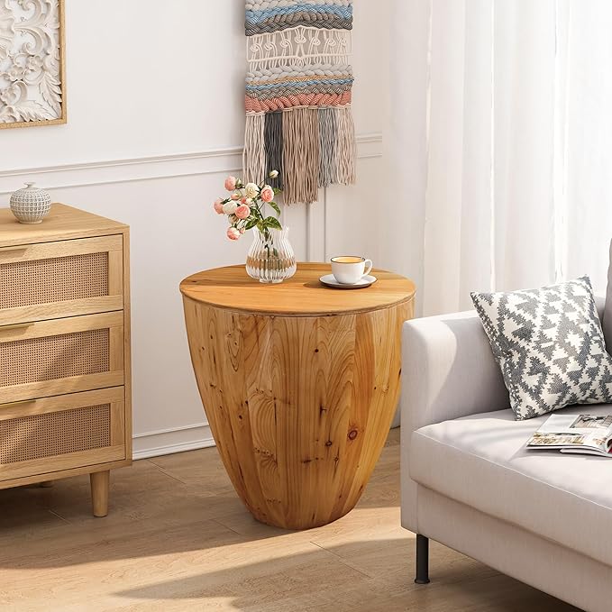 21.06" Vintage Style Bucket Shaped Coffee Table, Drum Coffee Table for Office, Dining Room and Living Room, Nature