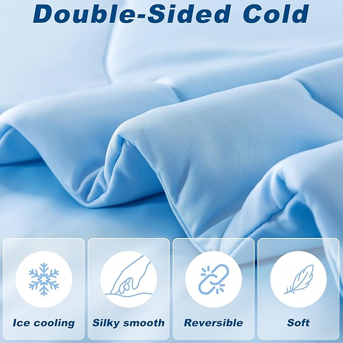 Cooling Comforter Queen Size, Double-Sided Cold Tech Fabric Quilted Bed Comforters Cooling Blanket for Hot Sleepers, Breathable Lightweight Summer Bedding, All-Season Ice Blanket, Blue