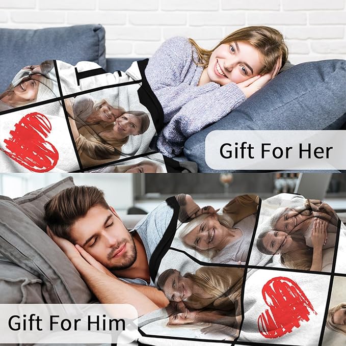 ROMANDY Ships Next Day Custom Blanket with Picture Customized Banket Personalized Throw Blankets Customizable Photo Blankets Customize for Mom Dad Girlfriend Boyfriend Wife Husband Her Him