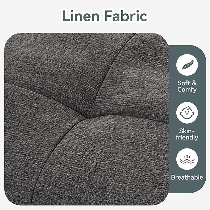 Futon Sofa Bed Convertible Couch, Grey Linen Sofa Bed with Memory Foam, Adjustable Backrest & Armrests, Multifunctional Small Loveseat Sleeper Sofa for Living Room, Apartment, Office