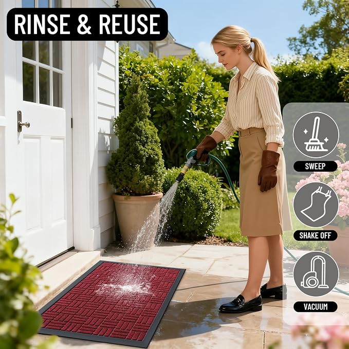OLANLY Front Door Mat Outside Entrance 33x21, Absorbent, Heavy Duty Sturdy Natural Rubber Doormat Indoor Outdoor, Non-Slip, Stain and Fade Resistant, Low Profile Floor Mat for Entryway, Black Red - Image 7