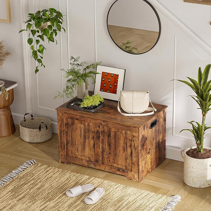DINZI LVJ Storage Chest, 31.5”Wooden Toy Box with 2 Safety Hinges, Entryway Storage Bench with Flip-Top, Sturdy Storage Trunk for Living Room, Bedroom, Easy Assembly, Rustic Brown - Image 8