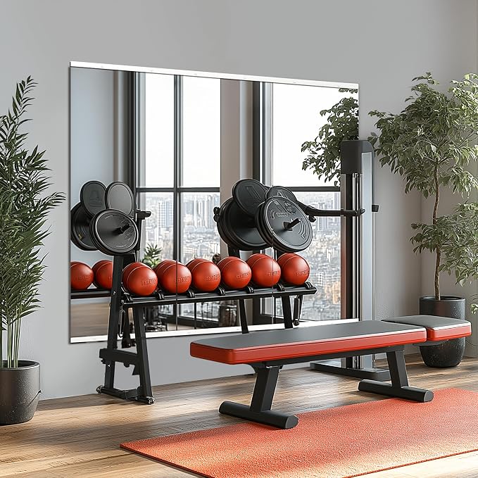TRAHOME Home Gym Mirror for Wall,48x24x3PCS Full Length,Glass Frameless Body Large Mirror for Home Gym,Workout,Bedroom,Garage(Silver) - Image 7