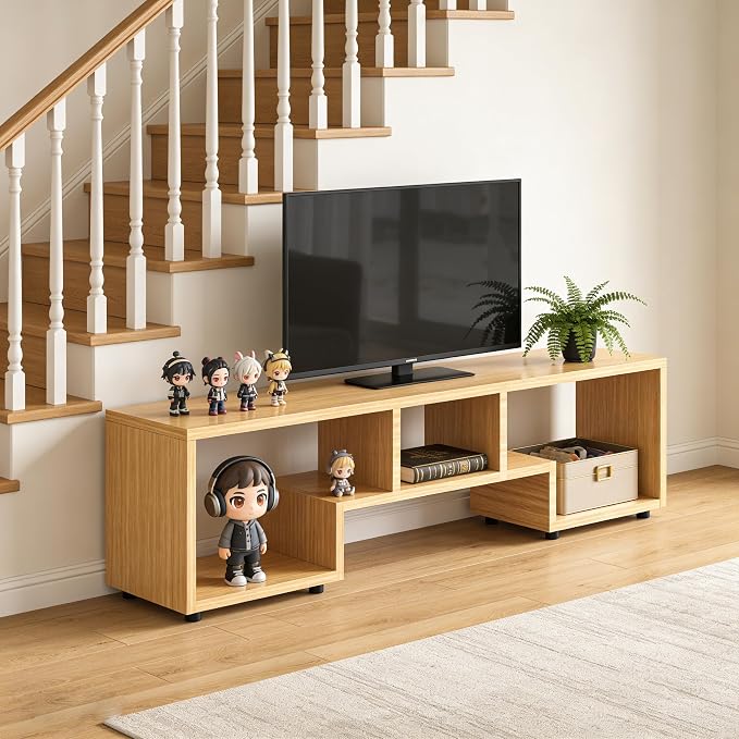Lightdot TV Stand for TVs up to 55'', Modern Entertainment Center with Open Storage Large Capacity for Collection, Media TV Table Console for Living Room/Bedroom/Sofa Cabinet, Easy Assembly - Walnut - Image 6