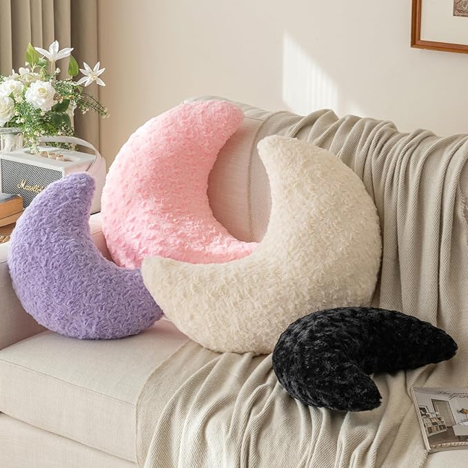 Moon Pillow, Decorative Throw Pillow with Soft Plush for Couch Bed, Cozy Moon Decorative Pillows for Bedroom Living Room, Home Décor Comfort Gift (Pink, 19.6 Inches)