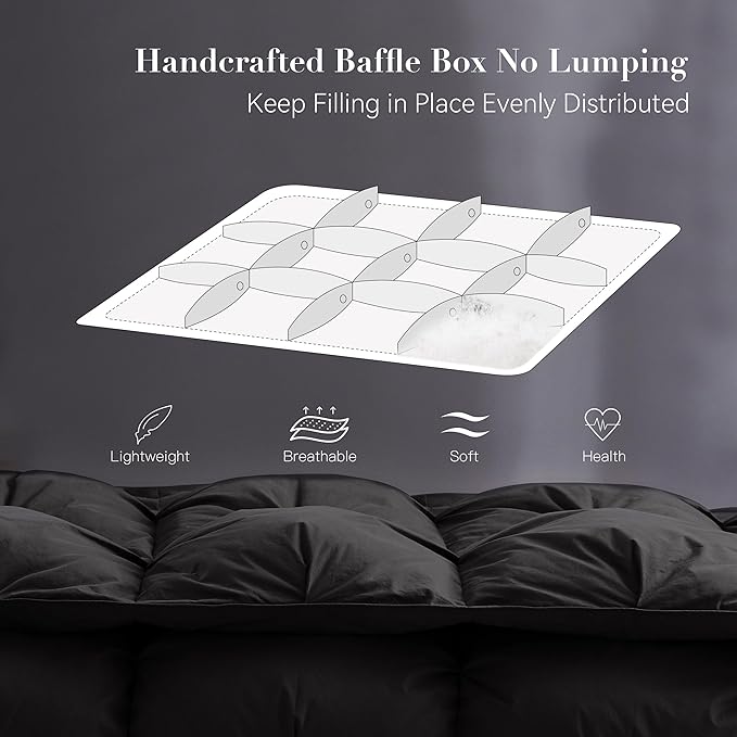 Alanzimo Twin/Twin XL Size Goose Down Comforter All Season - Ultra Soft 100% Down-Proof Cover Black Noiseless Warm Feathers Down Duvet Inserts with Tabs