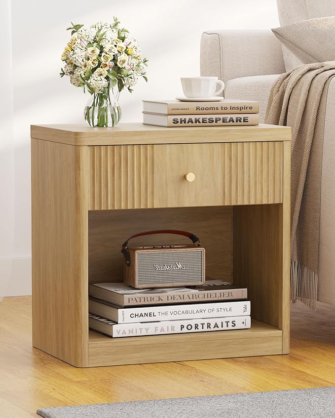Night Stand Set of 2 Nightstands with Drawer, Large Modern Fluted Bedside Table End Table with Storage for Bedroom, Sofa, Office, Natural Oak - Image 6