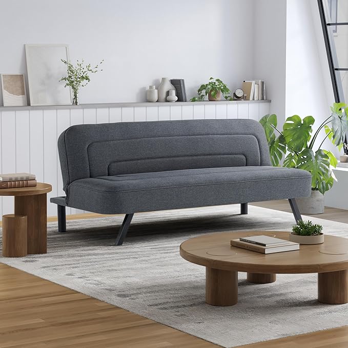Serta Fairwood 66.1" Convertible Futon Sofa, Short Twin Size, Modern Boho, Dream Coil Comfort, Fingerguard Pinch Point Protection, Soft Woven Polyester Fabric, Charcoal