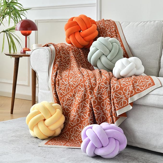 Knot Ball Pillow, Round Decorative Throw Pillows Cushion, 8 Inch Lilac Soft Plush Knotted Pillows Pillow, Modern Home Throw Knot Decorative Cushion