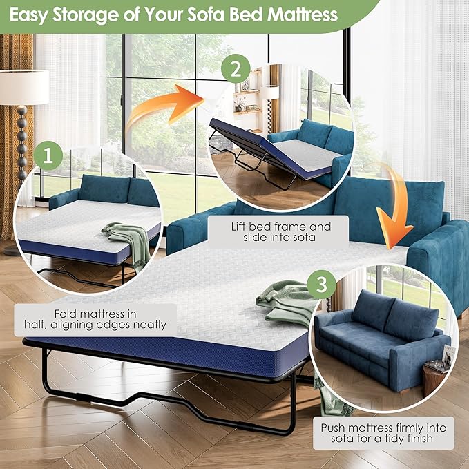 4 Inch Gel Memory Foam Sofa Mattress Full Size, Mattress Replacement for Sleeper Sofa, Couch Bed, Guest Rooms, RVs & Boats, with Washable Cover