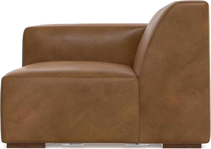 SIMPLIHOME Rex Left-Arm Sofa Module in Full-Grain Genuine Leather, Caramel Brown, 44-inches Wide, Handcrafted Modern-Style Left-Arm Accent Chair for Living Room and Family Room