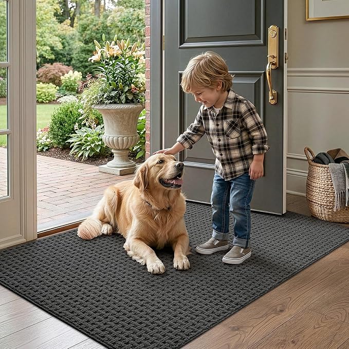 LUMI Washable Door Mat Indoor Entrance 32x48, Dirt Trapper Front Door Mats with Absorbent Interior and Non-Slip Rubber Backing, Entryway Doormat, Grey - Image 3
