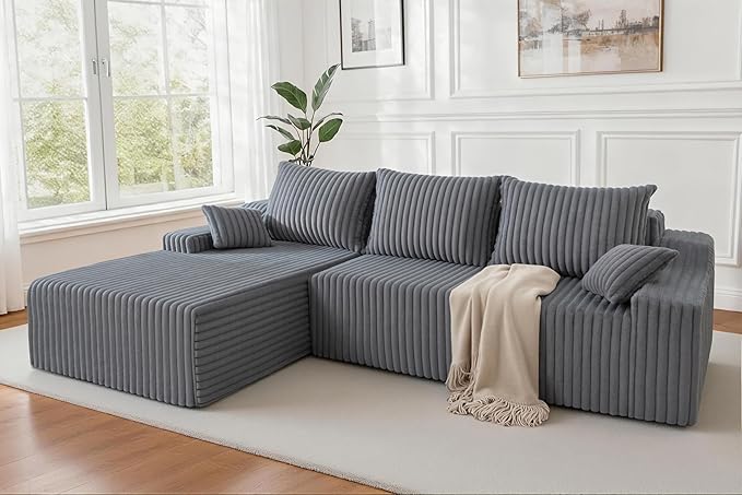 Homguava 94'' Cloud Sectional Couch, Modular L-Shape Couch with Chaise, Boneless Sofa with Deep Seat for Living Room Bedroom,No Assembly Required(Grey,Left Facing Chaise)