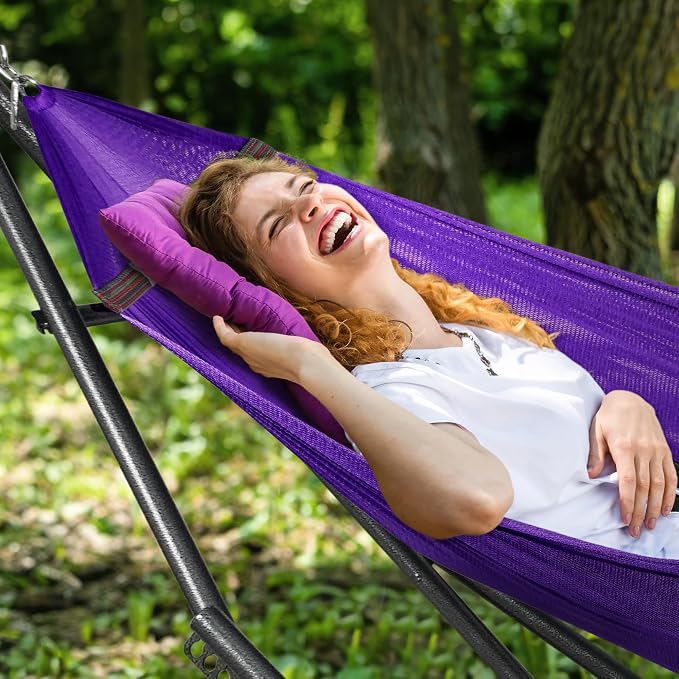 Tranquillo Universal Double Hammock with Stand Included for 2 Persons/Foldable Hammock Stand 600 lbs Capacity Portable Case - Inhouse, Outdoor, Camping, Purple - Image 5