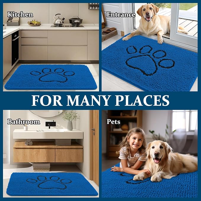 OLANLY Dog Door Mat for Muddy Paws 48x30, Paw Print Design, Absorbs Moisture and Dirt, Non-Slip Washable Doormat, Quick Dry Chenille Mud Mat for Dogs, Entry Indoor Entryway Carpet, Deep Navy Blue - Image 8