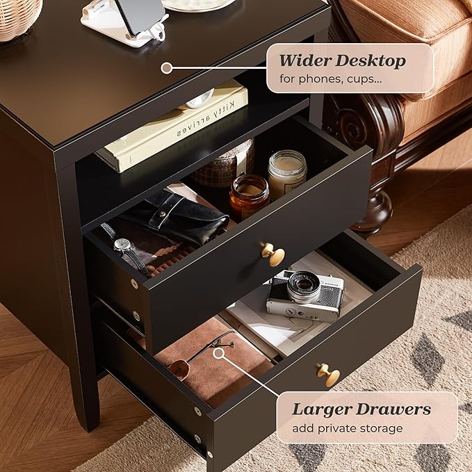 Huuger Black Nightstand Set of 2, Night Stand with Charger Station, Bedside Table with 2 Drawers, Bed Side Tables for Bedroom, Modern Nightstands, Metal Knobs, Painted Surface | with Charger Station, 2 Drawers, Bed Side Tables, for Bedroom, Metal Knobs... - Image 7