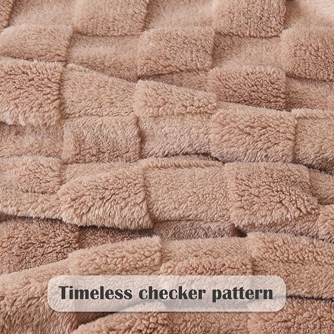 NEWCOSPLAY Super Soft Twin Blanket Taupe Premium Silky Flannel Fleece 3D Checkered Lightweight Bed Blanket All Season Use (Taupe Checkered, Twin(60"x80"))