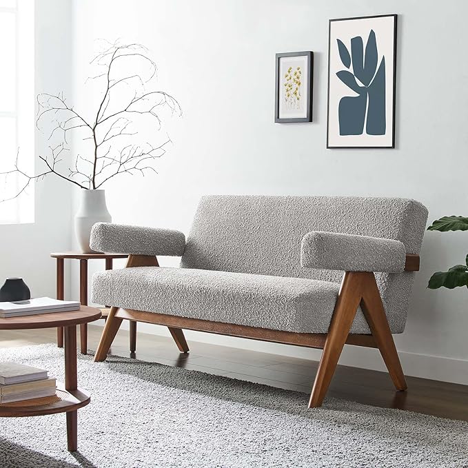 Modway EEI-6504-LGR Lyra Boucle Fabric Loveseat, Light Gray