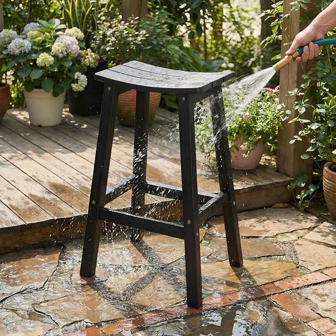 Stoog 3-Piece Patio Bar Set – All-Weather HIPS Outdoor Bar Stools Set of 2, Counter Height Bar Table with Waterproof Top, Fade & Rot Resistant, for Backyard, Deck, Garden, Black - Image 8